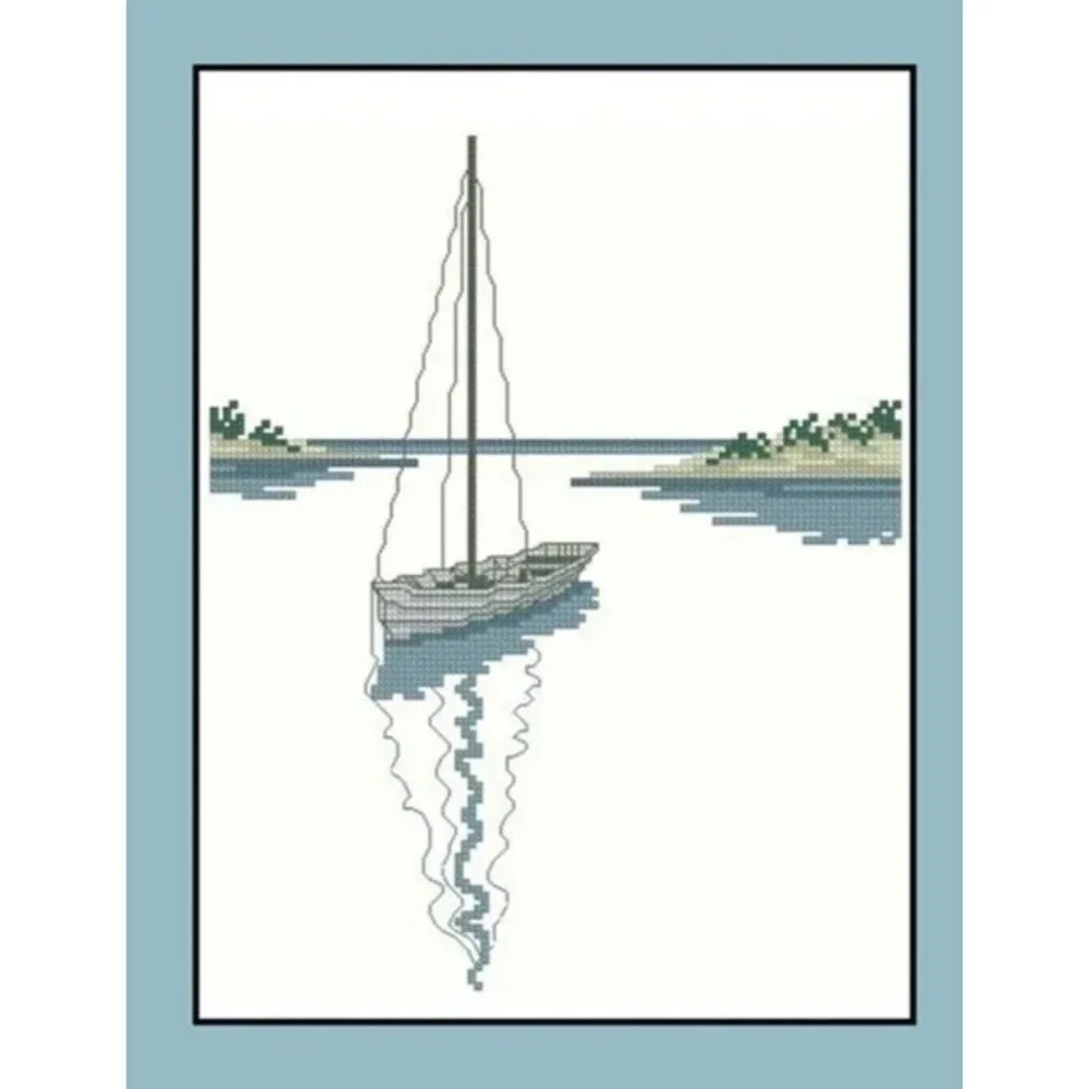 Sail Boat Shadow CrossbStitch Kit Lake Scene Needlepoint complete Kit 377